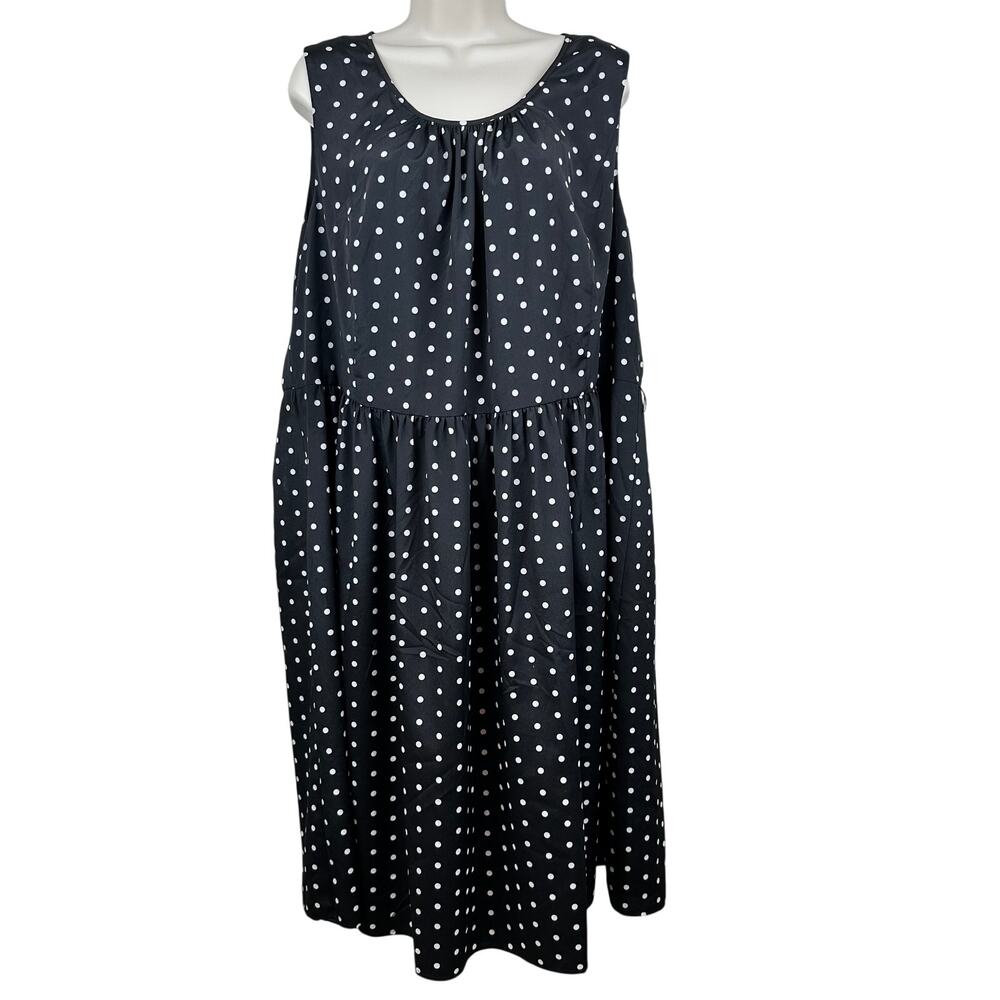 Talbots Fit & Flare Dress Polka Dot Sleeveless Black 16W Chiffon Office Classic